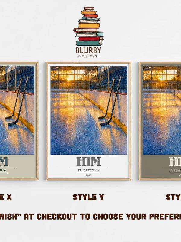 Him book cover print in frame leaning in hallway – romance wall art