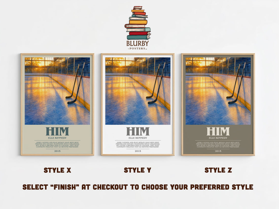 Him bookish print in frame leaning in hallway – romance wall art (mockup)