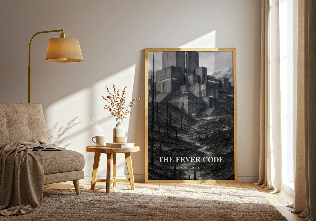 The Fever Code watercolour print in frame leaning in hallway – dystopian wall art