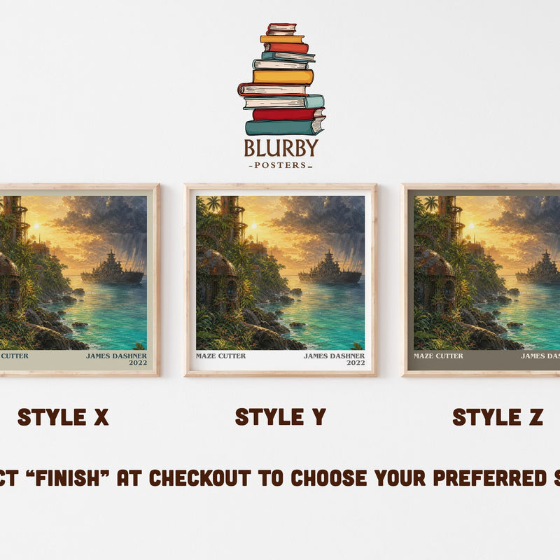 Maze Cutter literary print in frame leaning in hallway – dystopian wall art