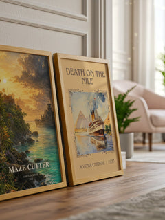 Maze Cutter watercolour print framed by window – literary home decor