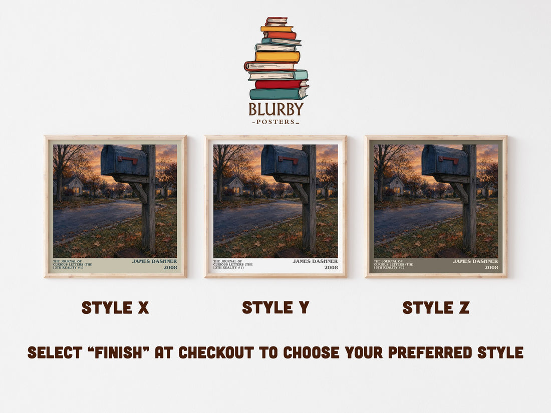 The Journal of Curious Letters (The 13th Reality #1) literary print in frame leaning in hallway – young adult wall art (mockup)