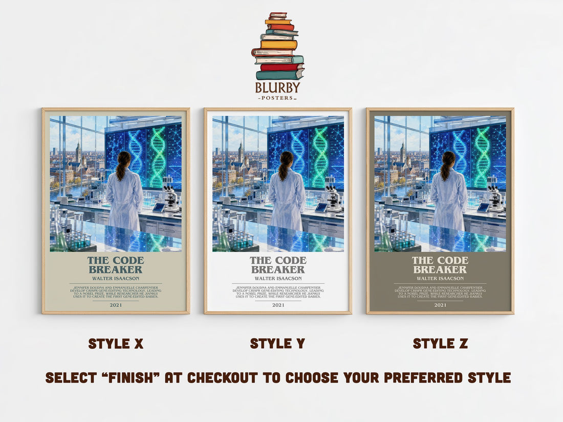 The Code Breaker bookish print in frame leaning in hallway – non fiction wall art (mockup)