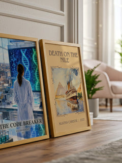 The Code Breaker watercolour print framed by window – literary home decor