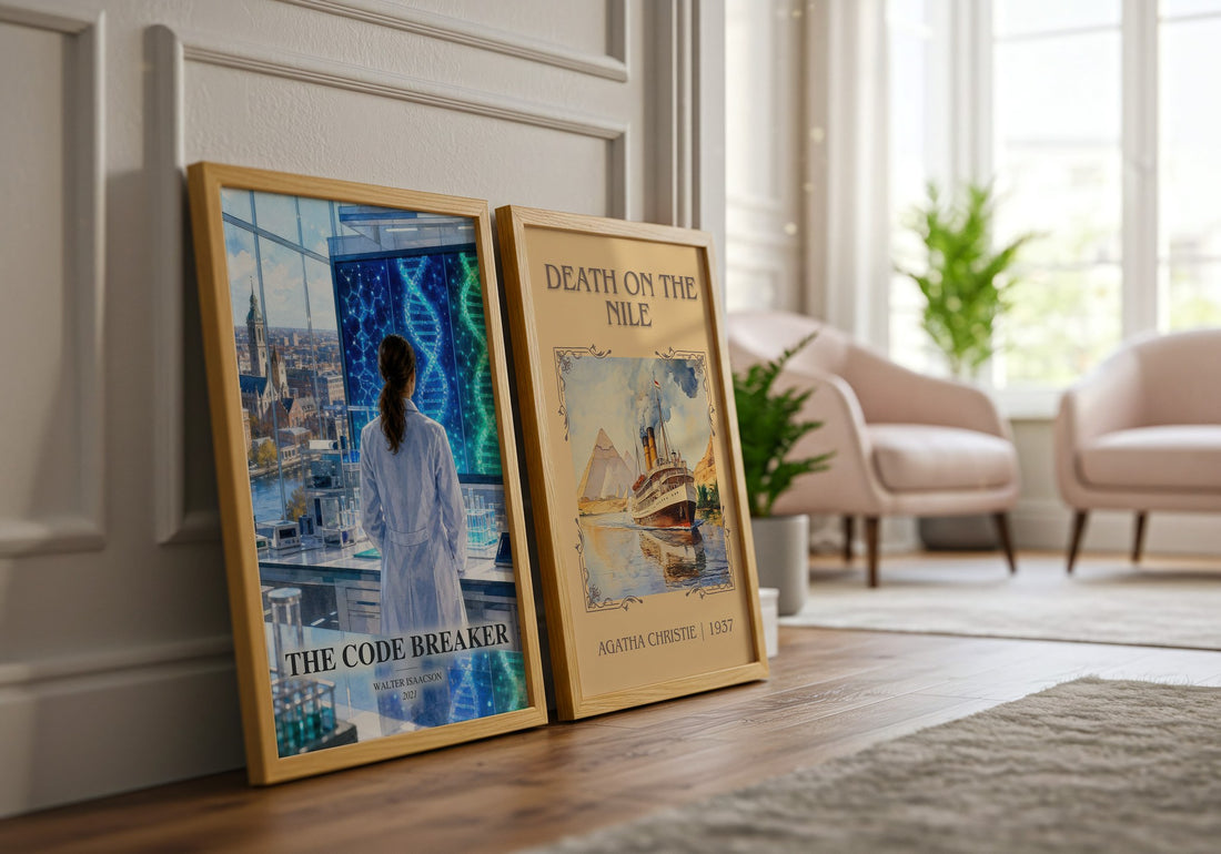 The Code Breaker watercolour print framed by window – literary home decor