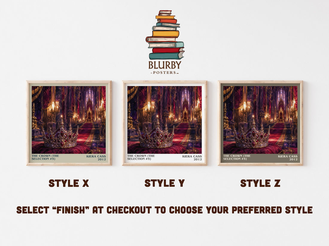 The Crown (The Selection #5) literary print in frame leaning in hallway – young adult wall art (mockup)
