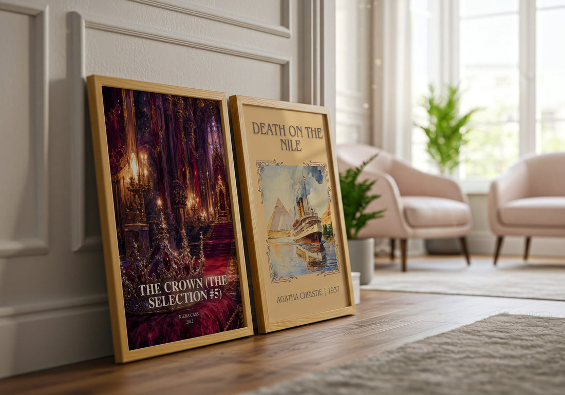 The Crown (The Selection #5) watercolour print framed by window – literary home decor