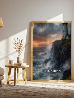 The Siren watercolour print in frame leaning in hallway – fantasy wall art