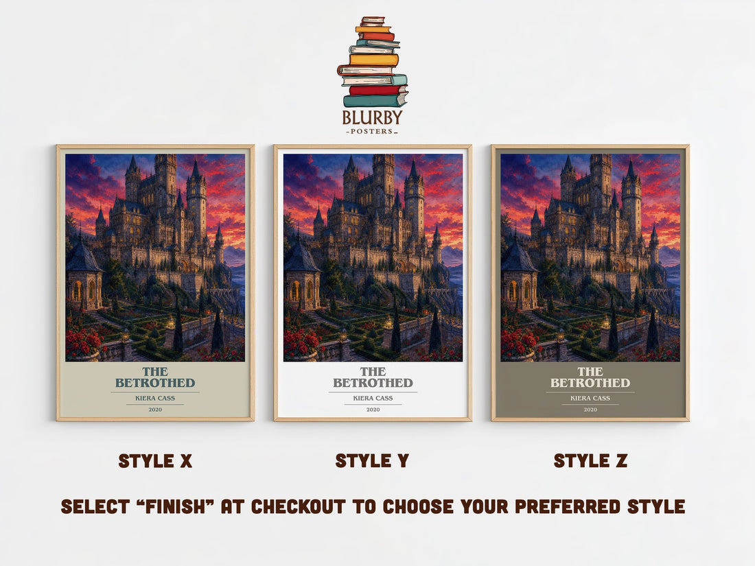 The Betrothed book cover print in frame leaning in hallway – fantasy wall art (mockup)