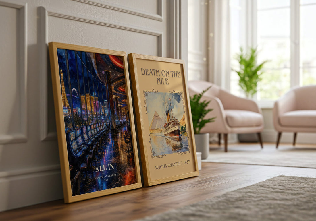 All In watercolour print framed by window – literary home decor