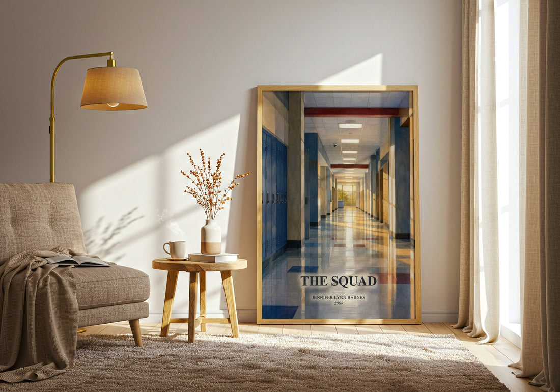The Squad watercolour print in frame leaning in hallway – thriller wall art