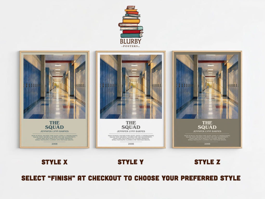 The Squad bookish print in frame leaning in hallway – thriller wall art (mockup)