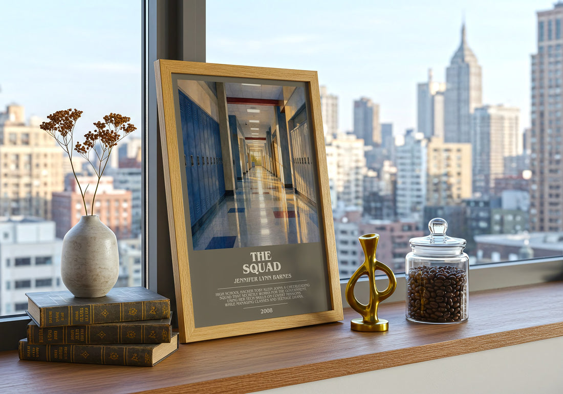 The Squad bookish print framed by window – literary home decor