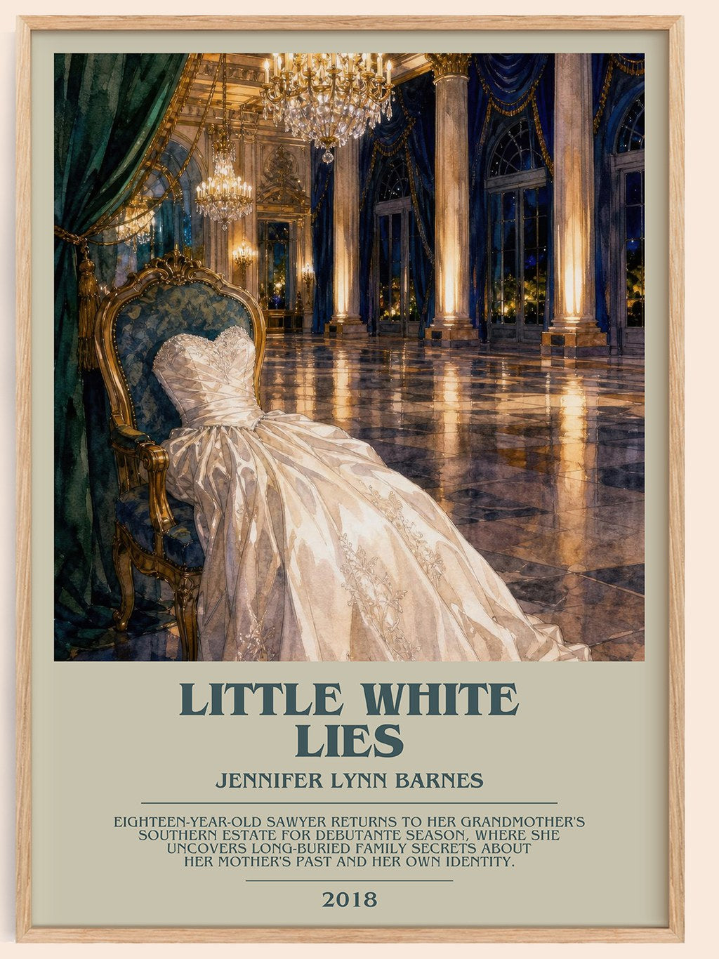 Little White Lies bookish book poster by Jennifer Lynn Barnes – framed literary art print