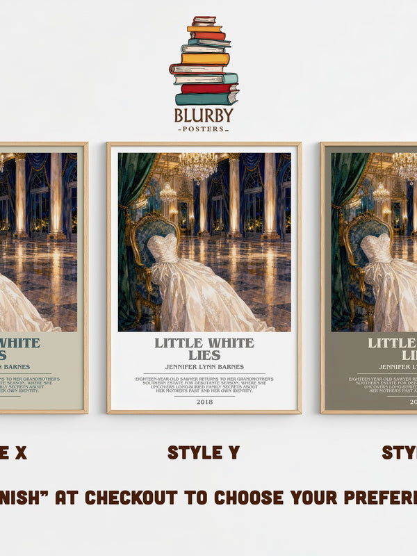 Little White Lies bookish print in frame leaning in hallway – young adult wall art