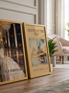 Little White Lies watercolour print framed by window – literary home decor
