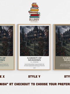 Garden of Shadows bookish print in frame leaning in hallway – gothic wall art