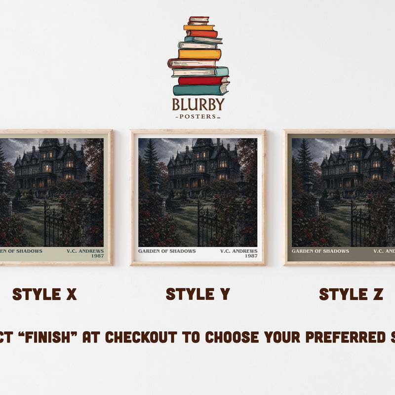 Garden of Shadows literary print in frame leaning in hallway – gothic wall art