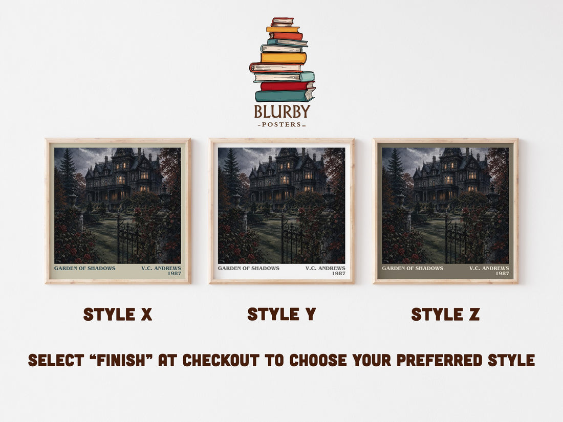 Garden of Shadows literary print in frame leaning in hallway – gothic wall art (mockup)