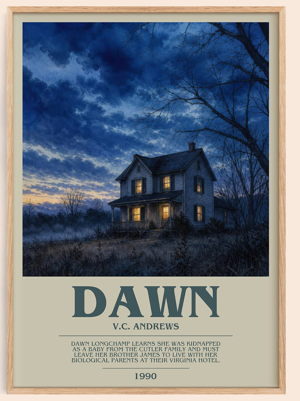 Dawn bookish book poster by V.C. Andrews – framed literary art print