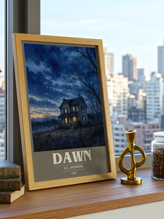 Dawn book cover print framed by window – literary home decor