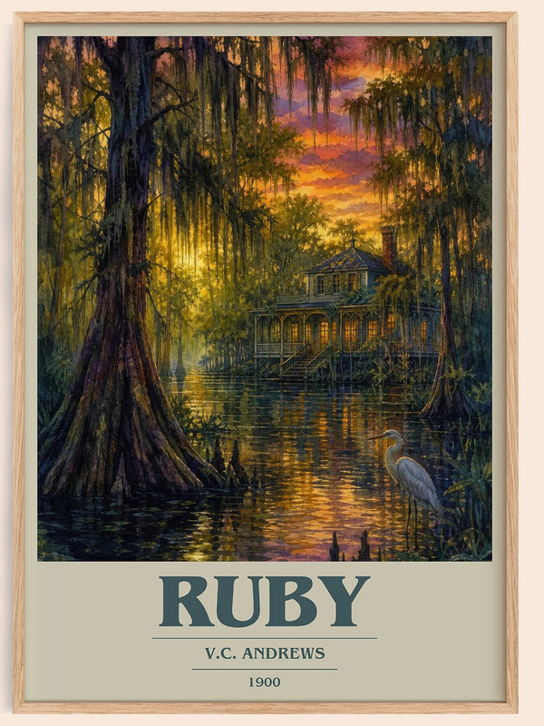 Ruby book cover book poster by V.C. Andrews – framed literary art print