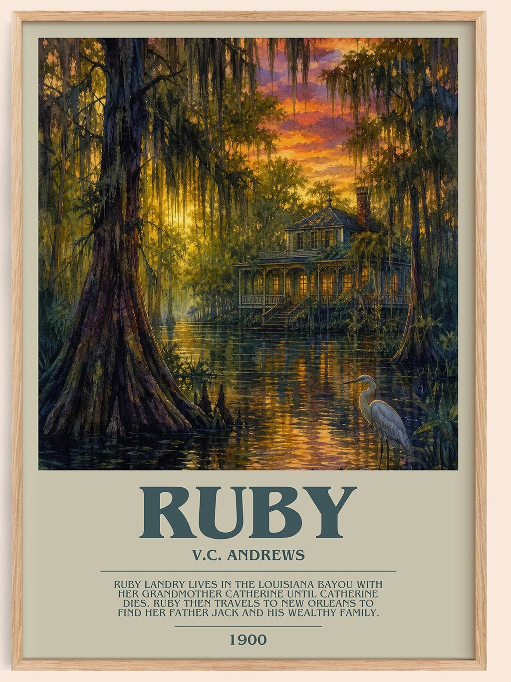 Ruby bookish book poster by V.C. Andrews – framed literary art print