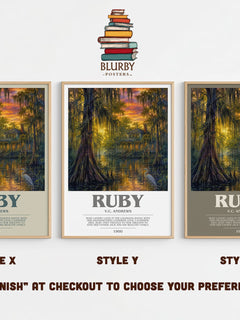 Ruby bookish print in frame leaning in hallway – gothic wall art