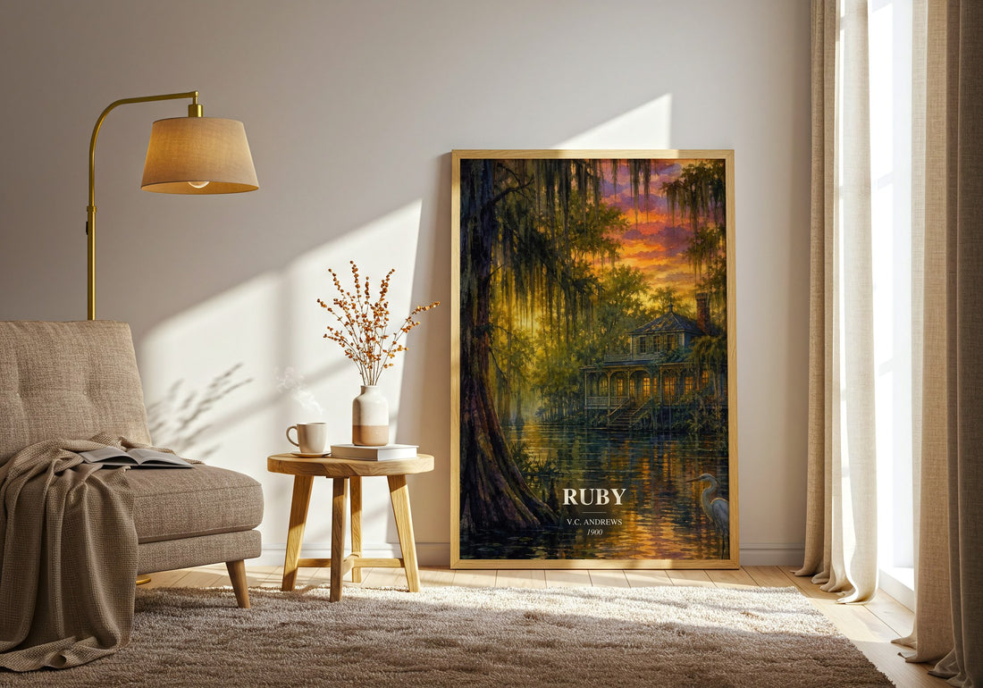 Ruby watercolour print in frame leaning in hallway – gothic wall art