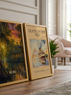 Ruby watercolour print framed by window – literary home decor