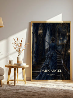 Dark Angel watercolour print in frame leaning in hallway – gothic wall art