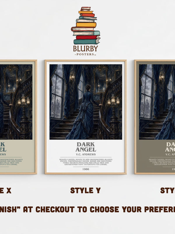 Dark Angel bookish print in frame leaning in hallway – gothic wall art