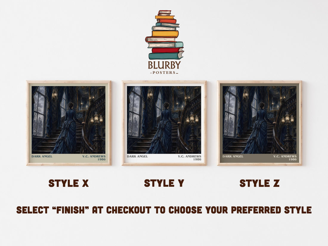 Dark Angel literary print in frame leaning in hallway – gothic wall art (mockup)