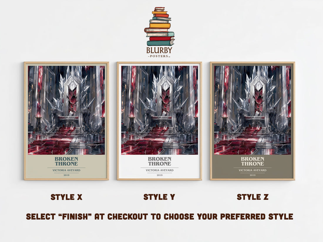 Broken Throne book cover print in frame leaning in hallway – young adult wall art (mockup)