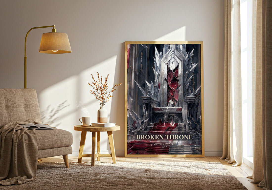 Broken Throne watercolour print in frame leaning in hallway – young adult wall art