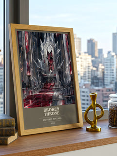 Broken Throne book cover print framed by window – literary home decor