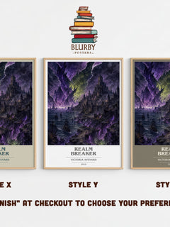 Realm Breaker book cover print in frame leaning in hallway – fantasy wall art