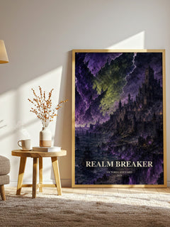Realm Breaker watercolour print in frame leaning in hallway – fantasy wall art