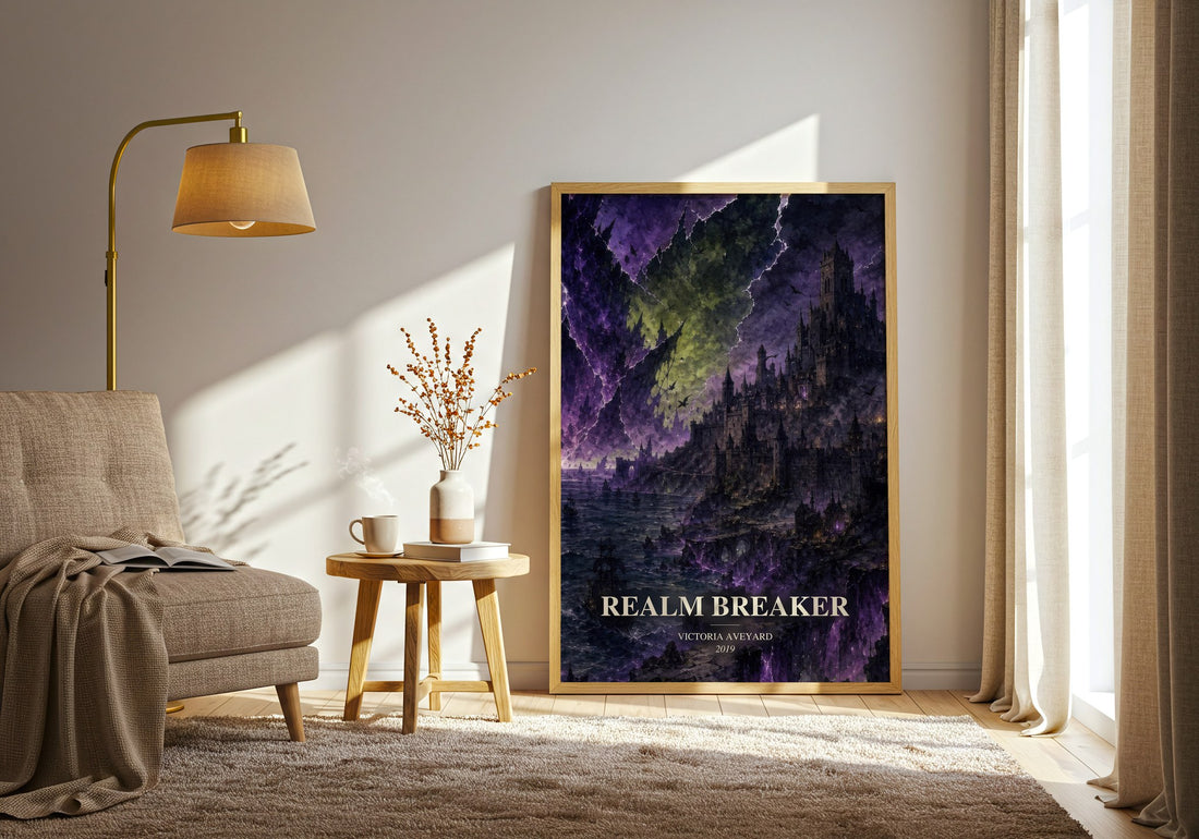 Realm Breaker watercolour print in frame leaning in hallway – fantasy wall art