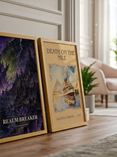 Realm Breaker watercolour print framed by window – literary home decor