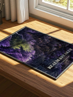Realm Breaker watercolour book poster framed on wall – fantasy wall art