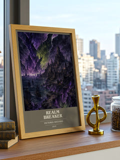 Realm Breaker book cover print framed by window – literary home decor