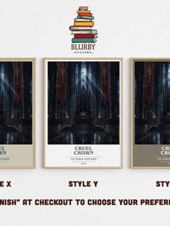 Cruel Crown book cover print in frame leaning in hallway – dystopian wall art