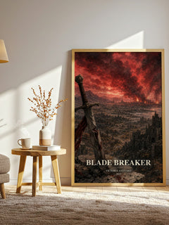 Blade Breaker watercolour print in frame leaning in hallway – fantasy wall art