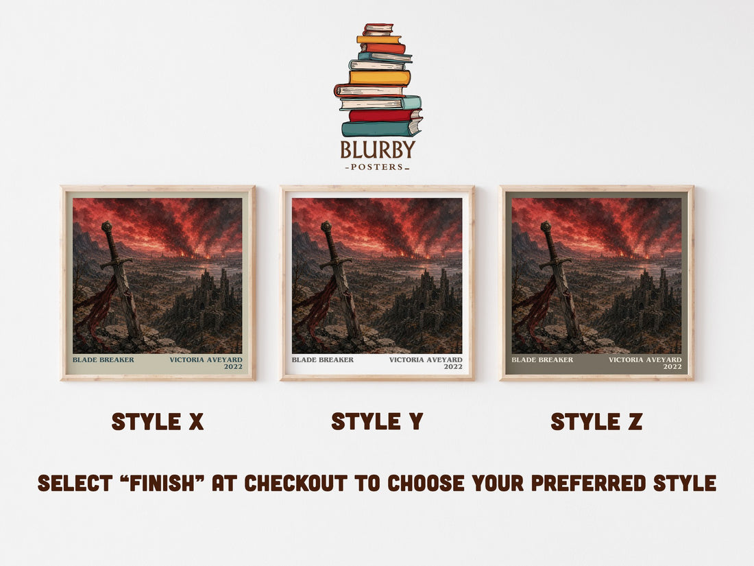 Blade Breaker literary print in frame leaning in hallway – fantasy wall art (mockup)
