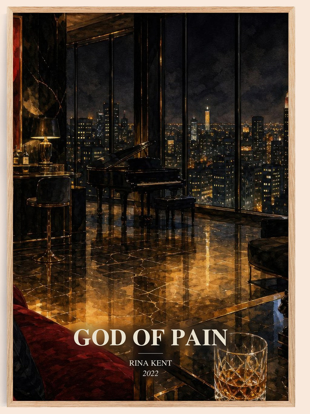 God of Pain watercolour book poster by Rina Kent – framed literary art print