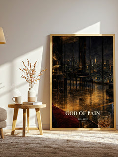 God of Pain watercolour print in frame leaning in hallway – romance wall art