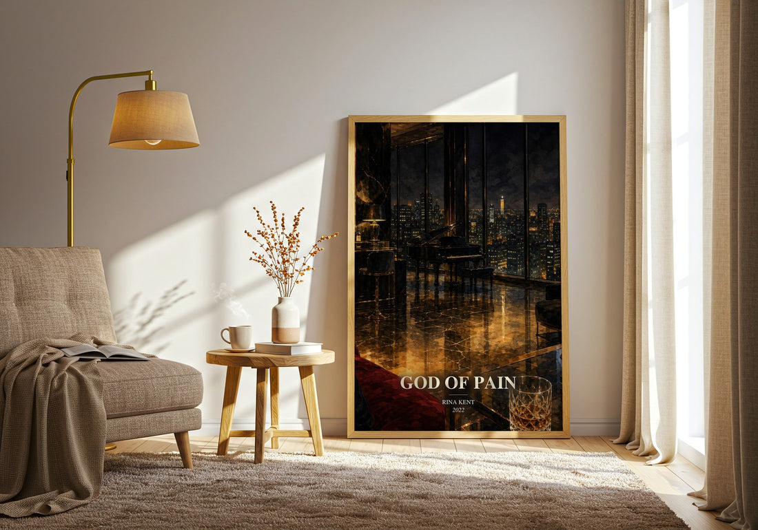 God of Pain watercolour print in frame leaning in hallway – romance wall art