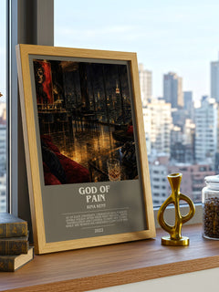 God of Pain bookish print framed by window – literary home decor