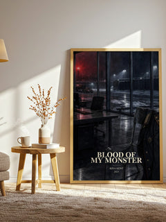 Blood of my Monster watercolour print in frame leaning in hallway – romance wall art